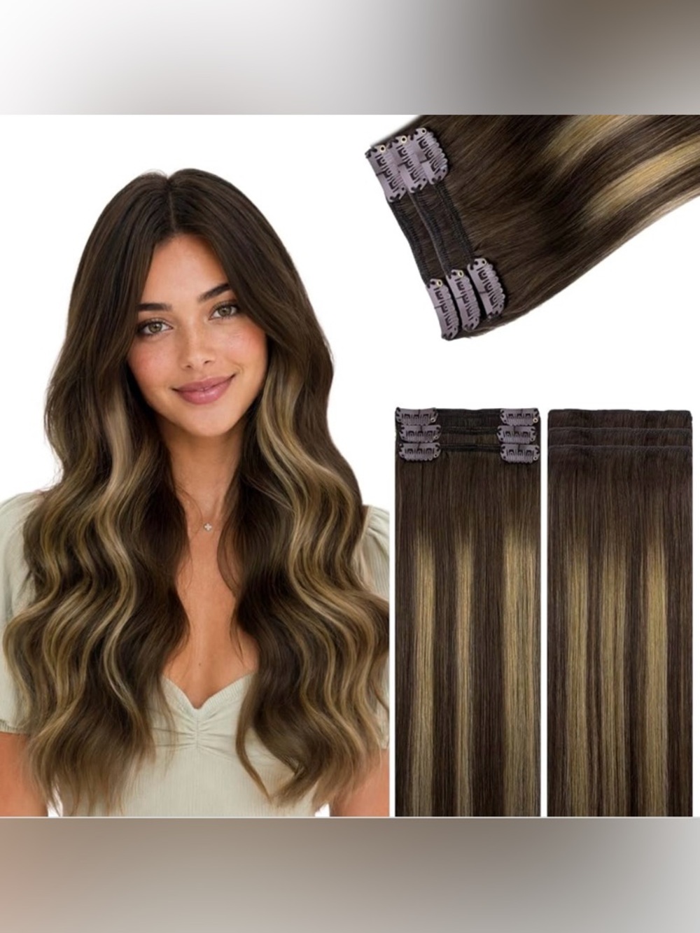 Chocolate Brown Caramel Blonde Human Hair Clip In 24 Inch Hair Extensions